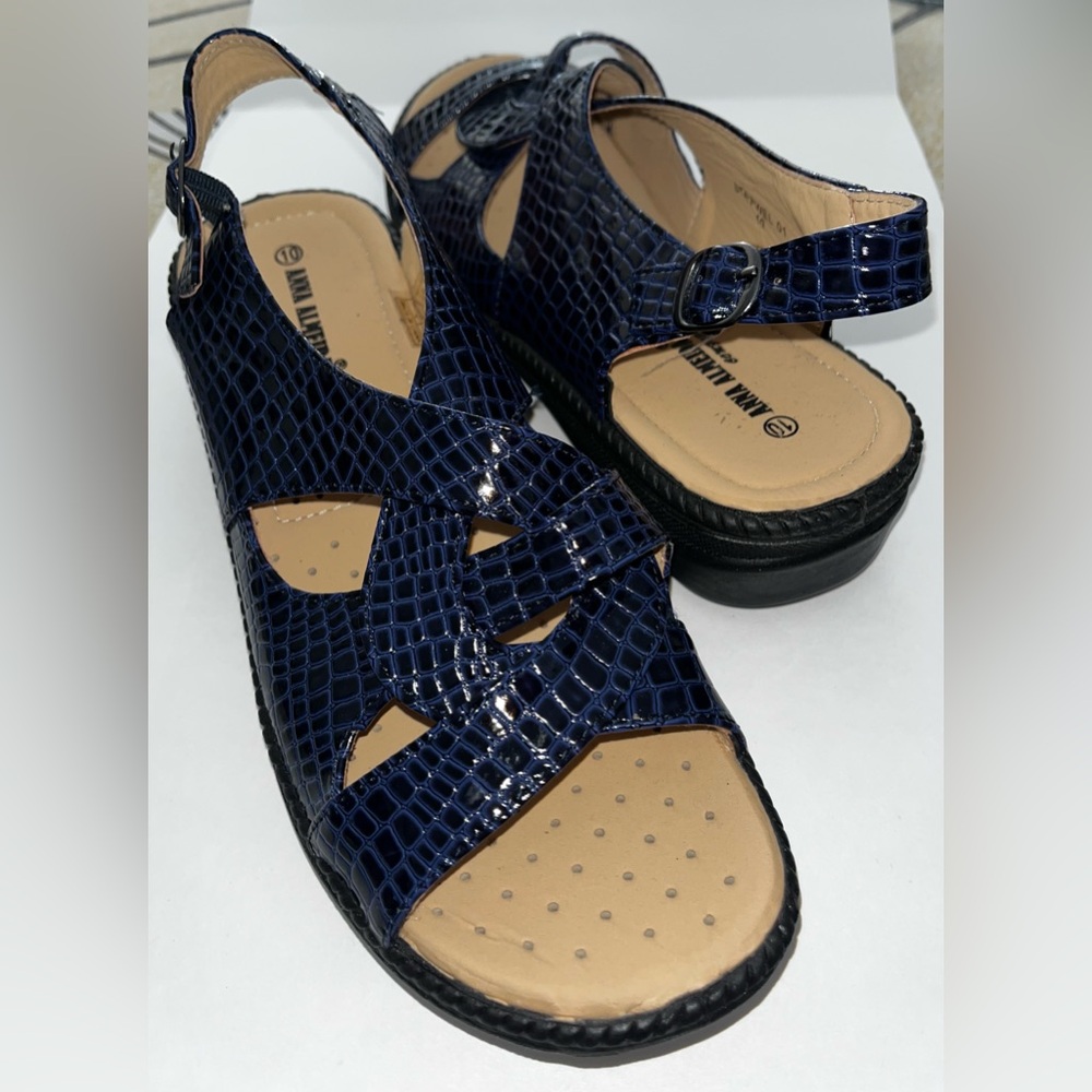Blue Croc-Embossed Sandals - Picture 3 of 8